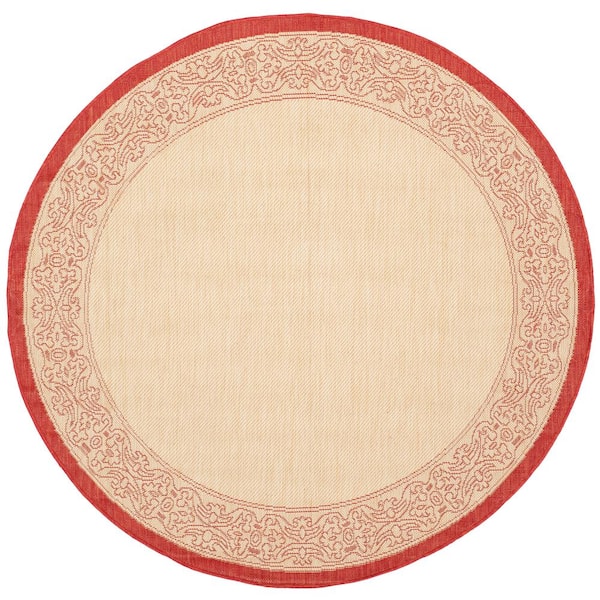 SAFAVIEH Courtyard Natural/Red 5 ft. x 5 ft. Round Border Indoor/Outdoor Patio  Area Rug