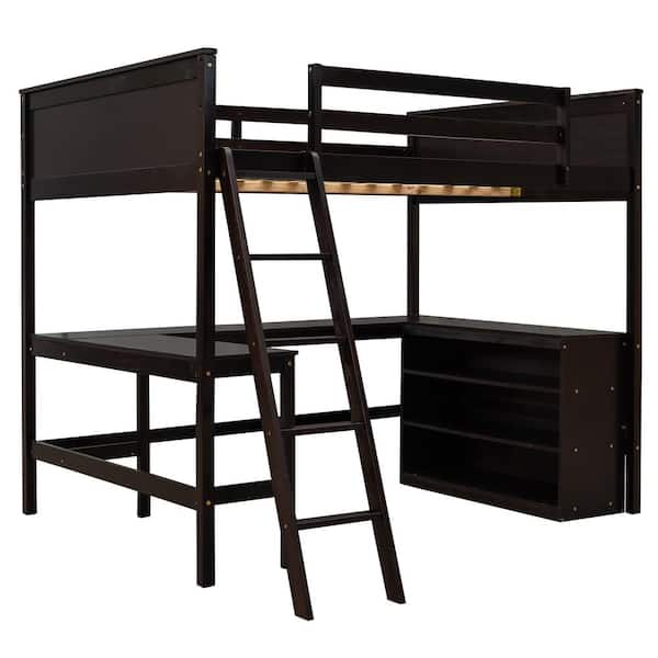 Unbranded Espresso Full Loft Bed with Shelves and Desk