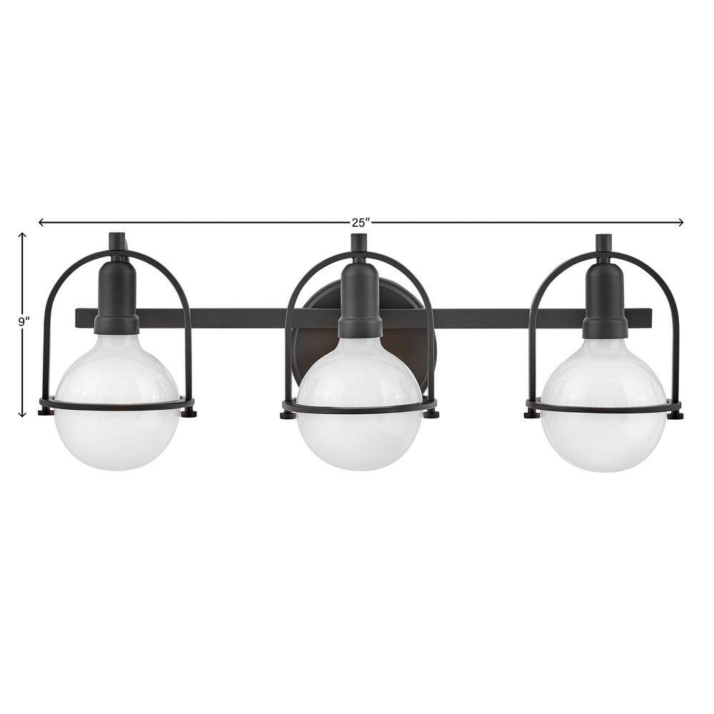 Somerset Elegant Black 3-Light Vanity Fixture with Vintage Appeal