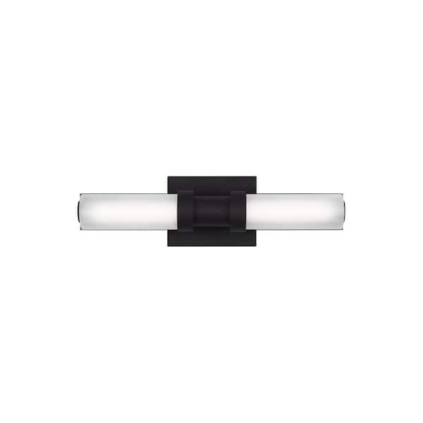 Generation Lighting Kiel 18 in. Small 2-Light Midnight Black LED Vanity Light with Arctic Glass Shades