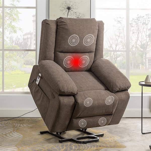 Electric Power Recliner Chair With Massage For Elderly ,Remote Control Multi-function Lifting, Timing, Cushion Heating Chair With Side Pocket Brown