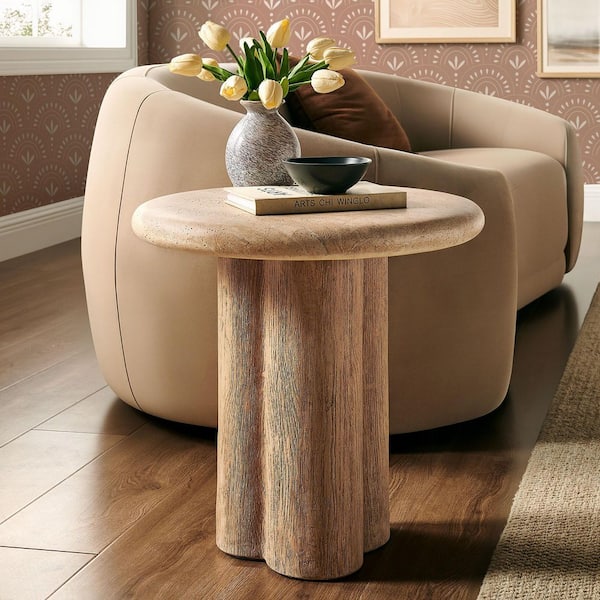 Tori 20 in. Round Concrete Outdoor Side Table In Travertine