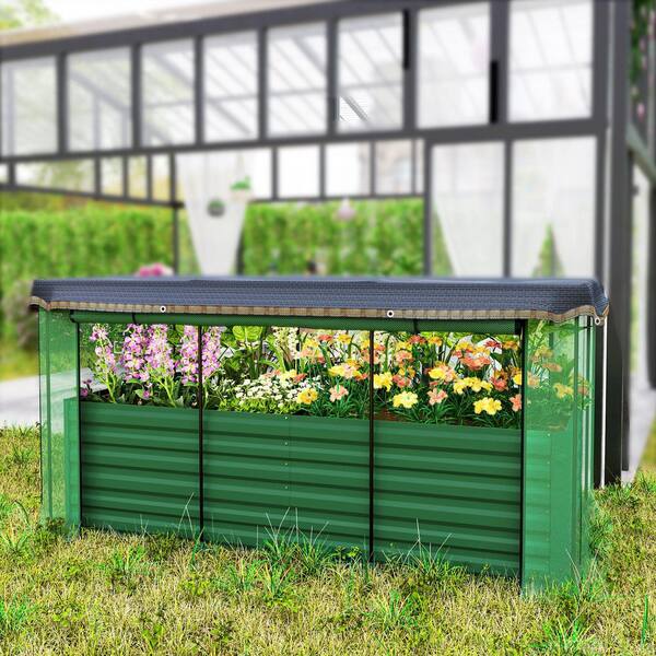 Outsunny Green Galvanized Steel Raised Garden Bed with Crop