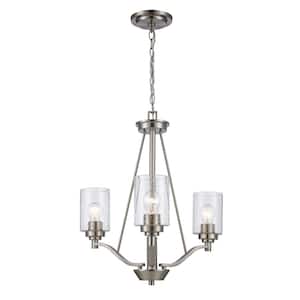 Simi 3-Light Brushed Nickel Chandelier Light Fixture with Seeded Glass Shades
