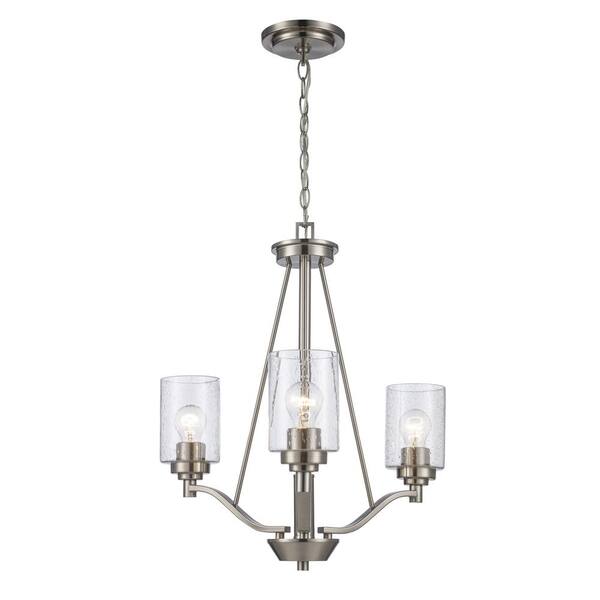 Bel Air Lighting Simi 3-Light Brushed Nickel Chandelier Light Fixture with Seeded Glass Shades