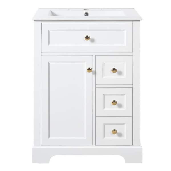 24 in. Bath Vanity Cabinet without Top in White Assembled with 2-Tier Door Storage Rack