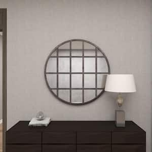 36 in. x 36 in. Round Framed Black Wall Mirror with Grid Frame