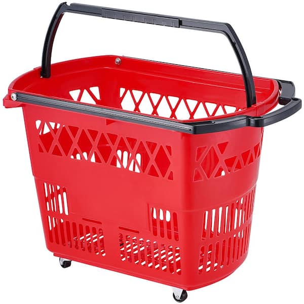 SVOPES 6-Piece Shopping Carts, Shopping Baskets with Handles, Plastic Rolling Shopping Basket with Wheels, for Retail Store