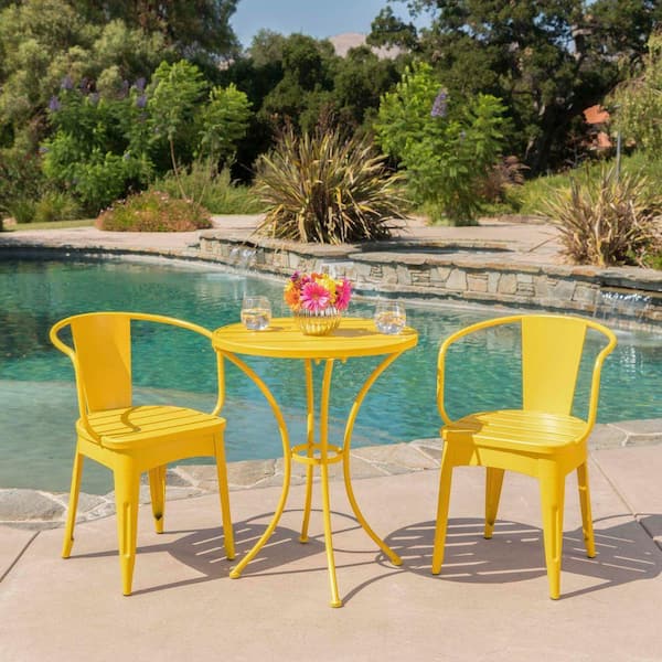 Verano Yellow 3-Piece Metal Outdoor Bistro Set with Slatted Table