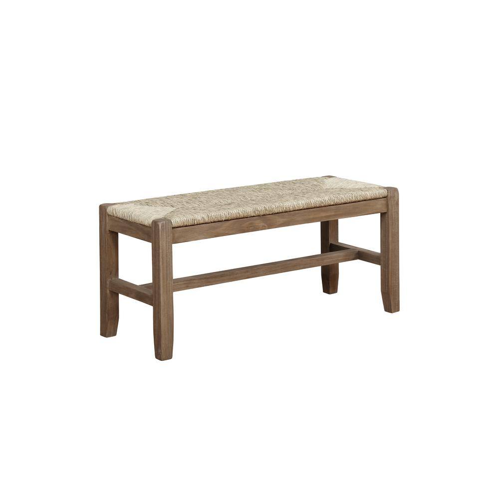 Newport 40" Light Brown Wood Bench with Rush Seat