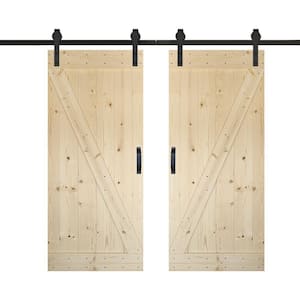 Z Series 72 in. x 84 in. Unfinished DIY Knotty Pine Wood Double Sliding Barn Door with Hardware Kit