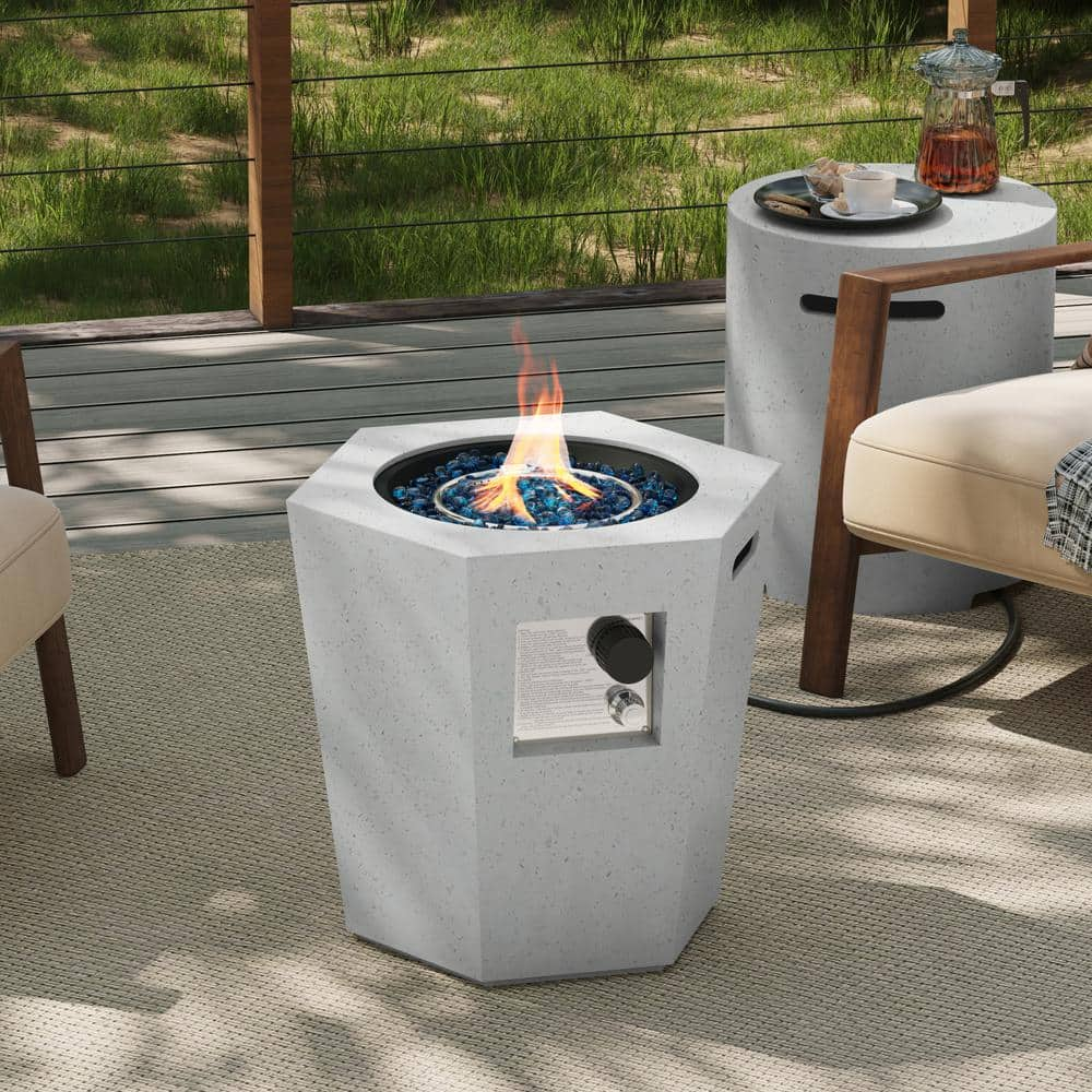 24 in. x 22 in. 40,000 BTU Off-white Hexagon Terrazzo Outdoor Propane Gas Fire Pit Table with Propane Tank Cover -  UPHA, 24SMS-6BX-MB