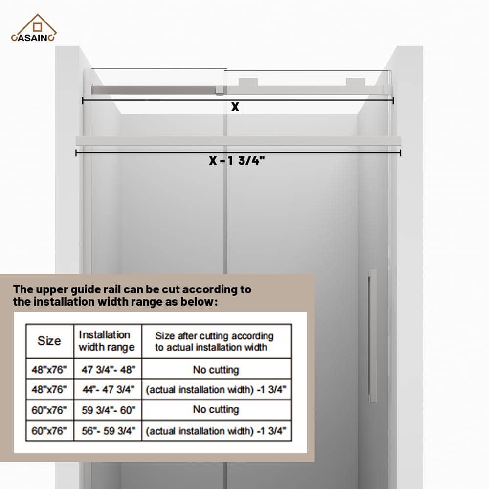 48" x 76" Frameless Brushed Nickel Sliding Shower Door