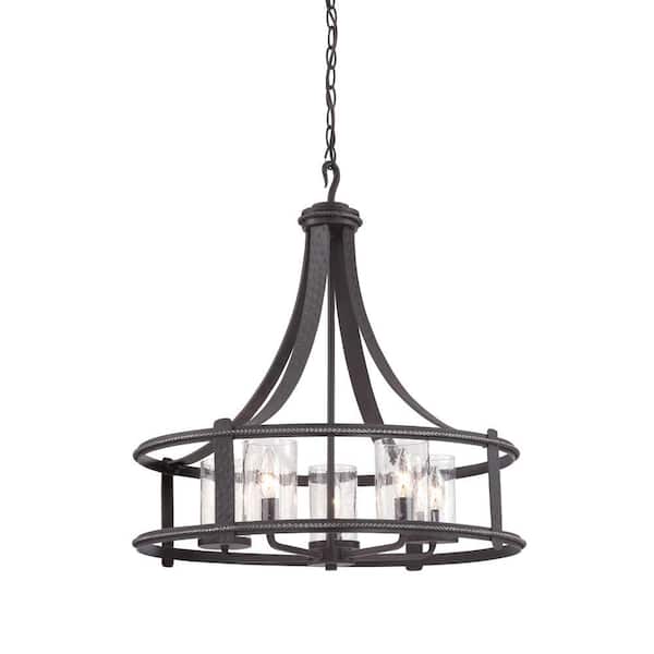 Designers Fountain Palencia 5-Light Rustic Artisan Pardo Wash Chandelier with Clear Seedy Glass Shades For Dining Rooms