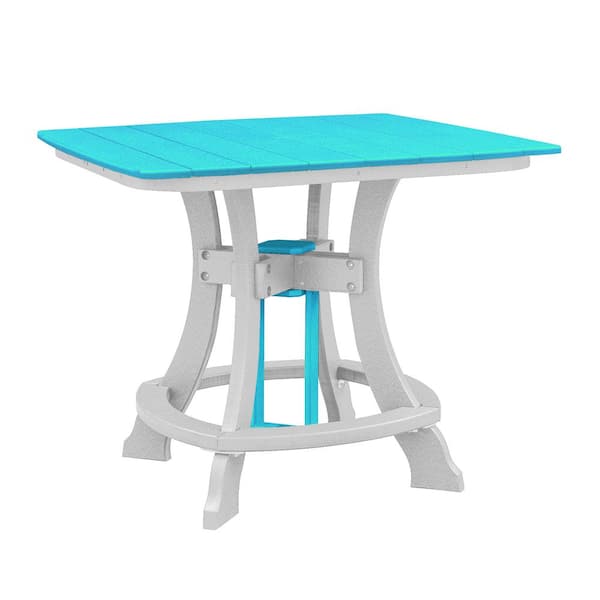 American Furniture Classics Adirondack White Square Composite Outdoor Dining Table with Aruba Blue Top