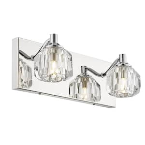 Modern 12 in. 2 Light Chrome Bathroom Vanity Light Over Mirror with Crystal Shades