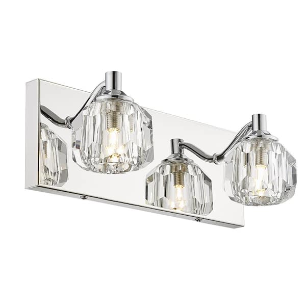 pasentel Modern 12 in. 2 Light Chrome Bathroom Vanity Light Over Mirror with Crystal Shades