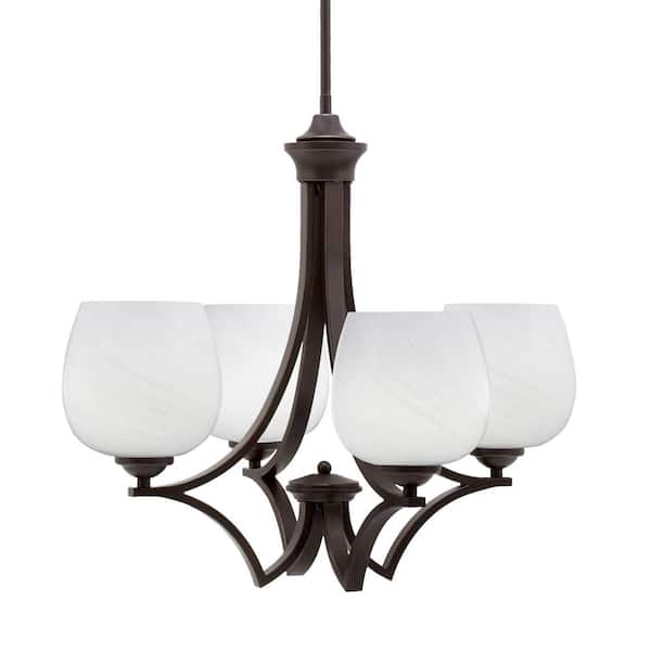 Unbranded Clevelend 4-Light Dark Granite Round Chandelier with 6 in. White Marble Glass Shades, No bulbs included