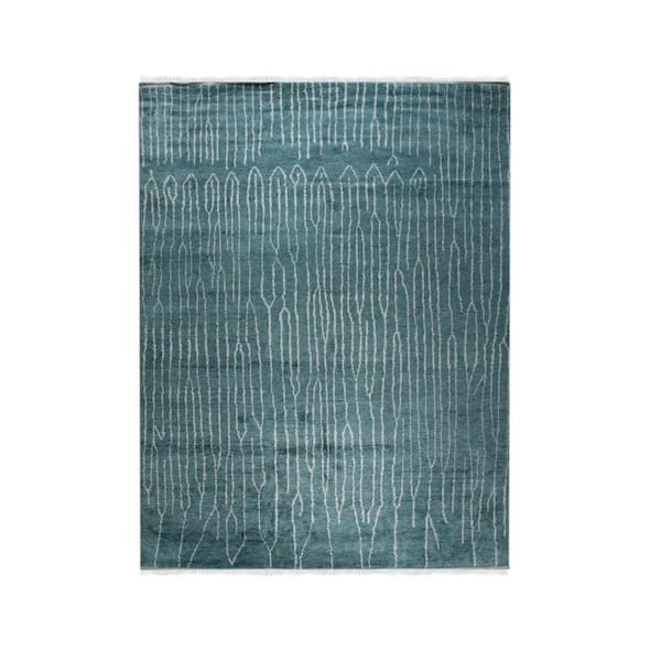EORC Green 6 ft. x 9 ft. Hand Knotted Wool Transitional Moroccan Area Rug