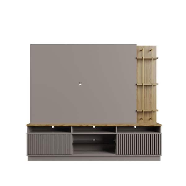 Manhattan Comfort Pomander 85.27 in. Grey Gloss Freestanding Entertainment Center Fits TV's up to 50 in. with Decor Shelves