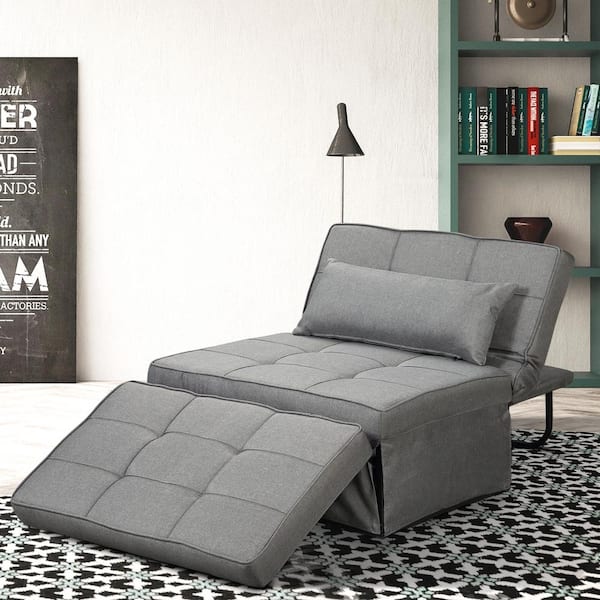 4-in-1 37.4 in. Depth Dark Gray Polyester Twin Size Folding Sofa Bed Multi-function Chair/Ottoman