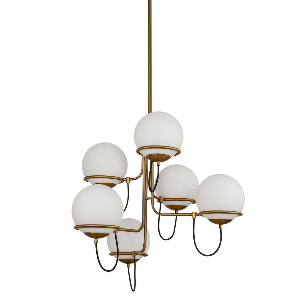 Alba 6-Light Aged Brass and Opal Glass Chandelier