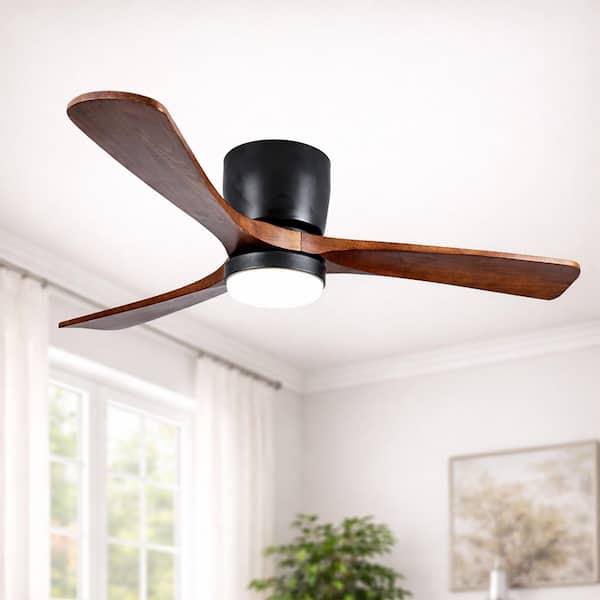Blade Span 42 in. Indoor Black Modern Flush Mount Ceiling Fan with LED Light Bulbs with Remote Control