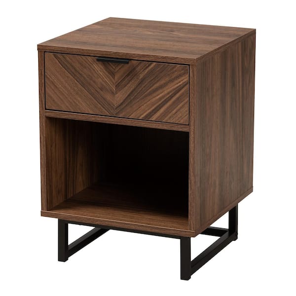 Baxton Studio Sadia 15.7 in. Walnut Brown and Black Rectangle Particle Board End Table