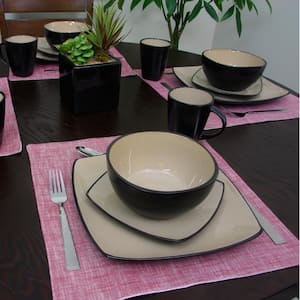 Soho Lounge 16-Piece Casual Black and Taupe Earthenware Dinnerware Set (Service for 4)
