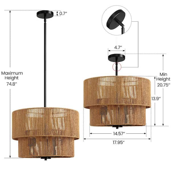 KAISITE 18 in. 5-Light 40W Height Adjustable Black Finish Boho