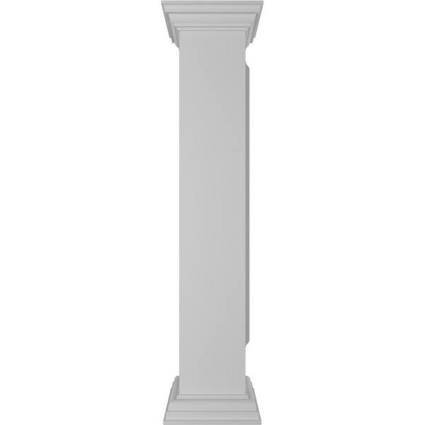 Ekena Millwork Corner 48 in. x 8 in. White Box Newel Post with Panel, Flat Capital and Base Trim (Installation Kit Included)
