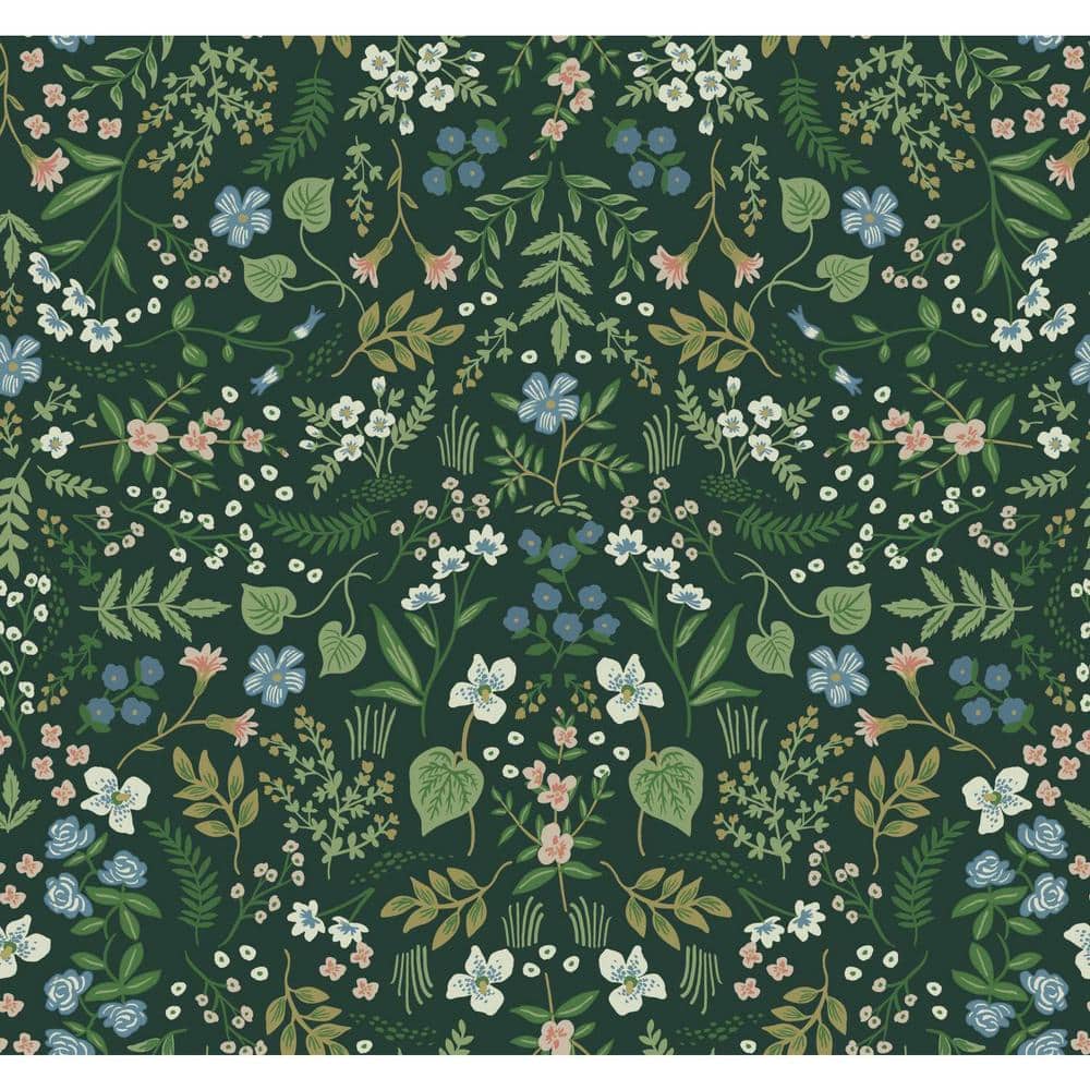 Hunter Green Floral Nonwoven Washable Wallpaper