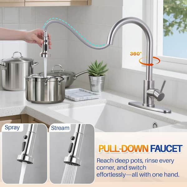 AVITAS 3-Mode Single Handle Pull Down Sprayer Kitchen Faucet with