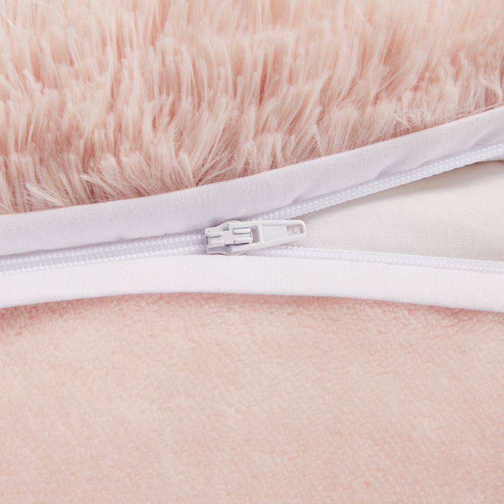 Blush Twin Shaggy Faux Fur Bedspread Cover Set