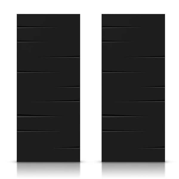 CALHOME 84 in. x 80 in. Hollow Core Black Painted Composite MDF Interior Double Closet Sliding Doors