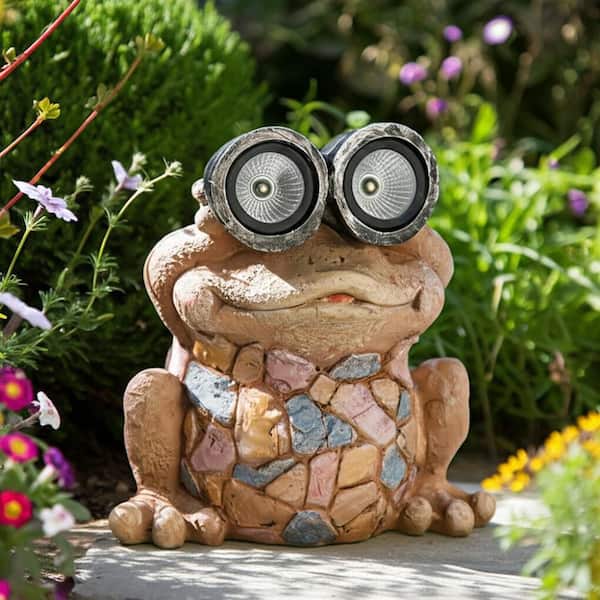 Liv & Skye Multi-Colored 12 in. x 12 in. Resin Frog with Solar