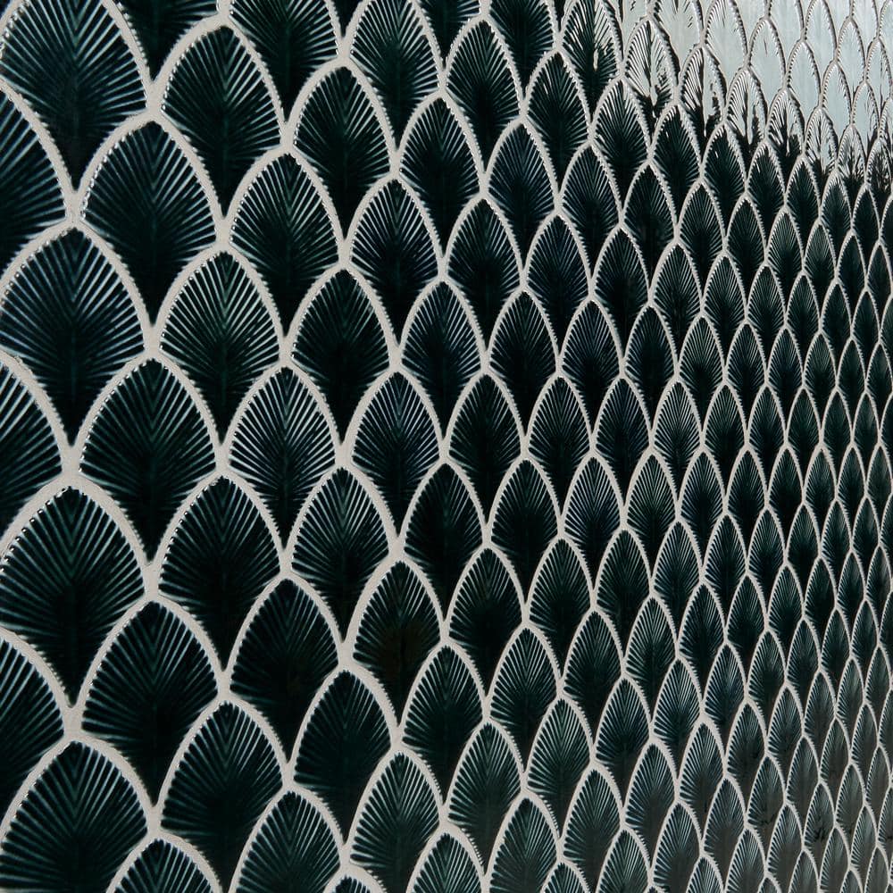 Midnight Blue Polished Glass Fishscale Mosaic Tile 9x12