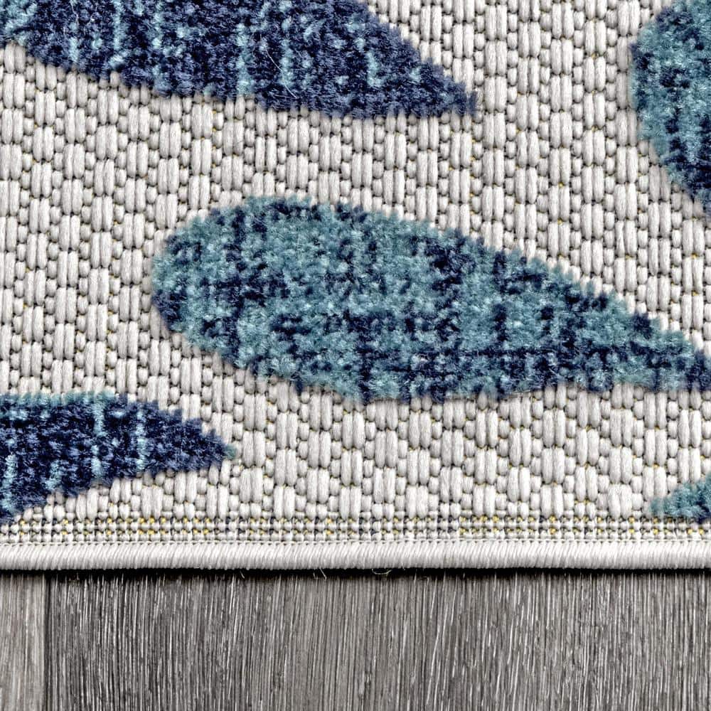 Blue Floral Synthetic Easy Care Runner Rug