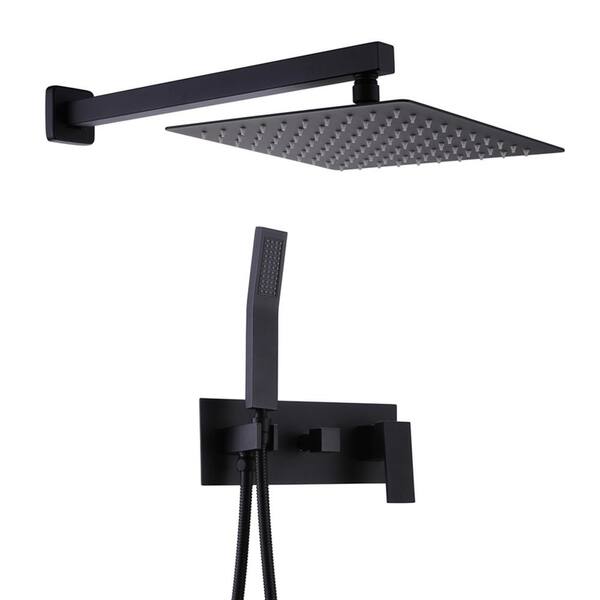 GIVING TREE 2-Spray Square 12 in. Rain Shower Head with Single-Handle Hand Shower in Matte Black