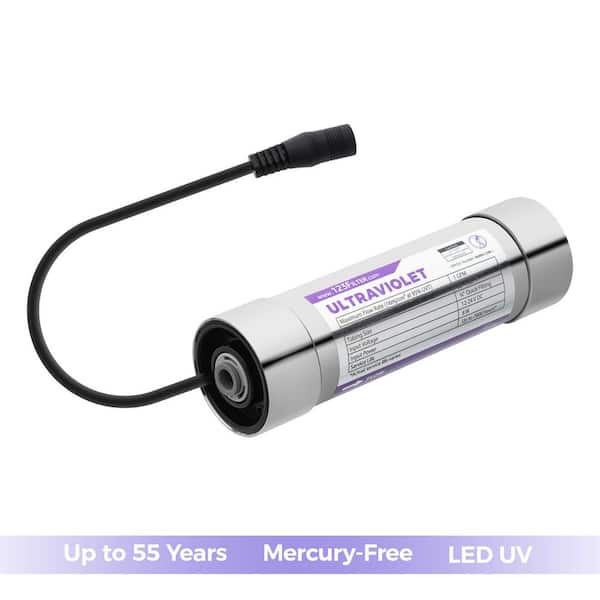 LED UV Water Filter, Add-on Kit for Under Sink Water Filtration Systems, Mercury-Free, Stainless Steel, Silver