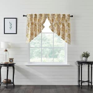 Dorset Floral 36 in. L Cotton Prairie Swag Valance in Gold Creme