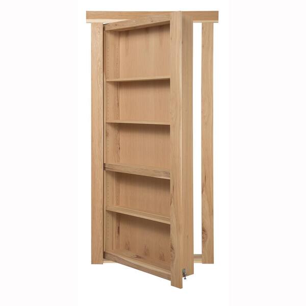 The Murphy Door 24 in. x 80 in. Flush Mount Assembled Hickory Unfinished Universal Solid Core Interior Bookcase Door