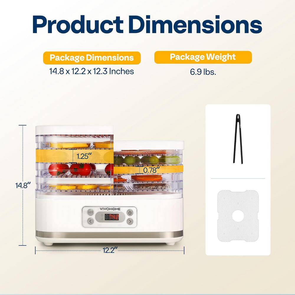 White 5-Tray Electric Food Dehydrator with Digital Timer