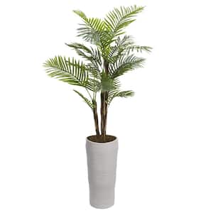 7.67 ft. Tall Green Artificial Faux Real Touch Fern Trees in Fiberstone Planter