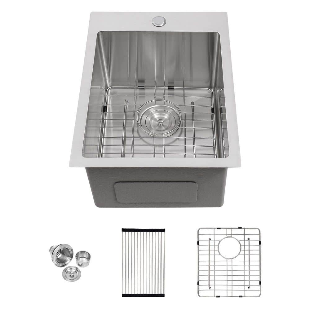 15 in. Drop-in Single Bowl 16 Gauge Brushed Nickel Stainless Steel Kitchen Sink with Bottom Grids and Rolling Rack price history on PriceWatchPro