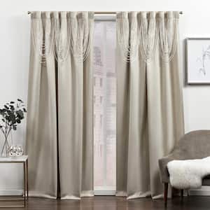 Bliss Sand Solid Room Darkening Rod Pocket Tab Top Curtain, 54 in. W x 84 in. L (Set of 2)