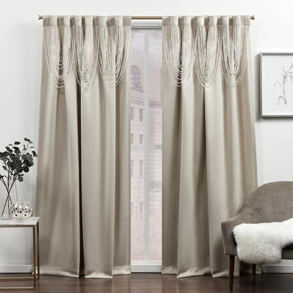 EXCLUSIVE HOME Bliss Sand Solid Room Darkening Rod Pocket Tab Top Curtain, 54 in. W x 84 in. L (Set of 2)