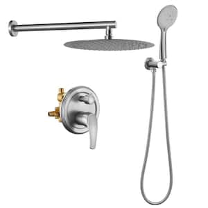 Single-Handle 5-Spray High Pressure Shower Faucet with 12 in. Rain Shower Head in Brushed Nickel (Valve Included)