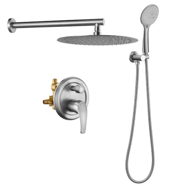 Satico Single-Handle 5-Spray High Pressure Shower Faucet with 12 in. Rain Shower Head in Brushed Nickel (Valve Included)
