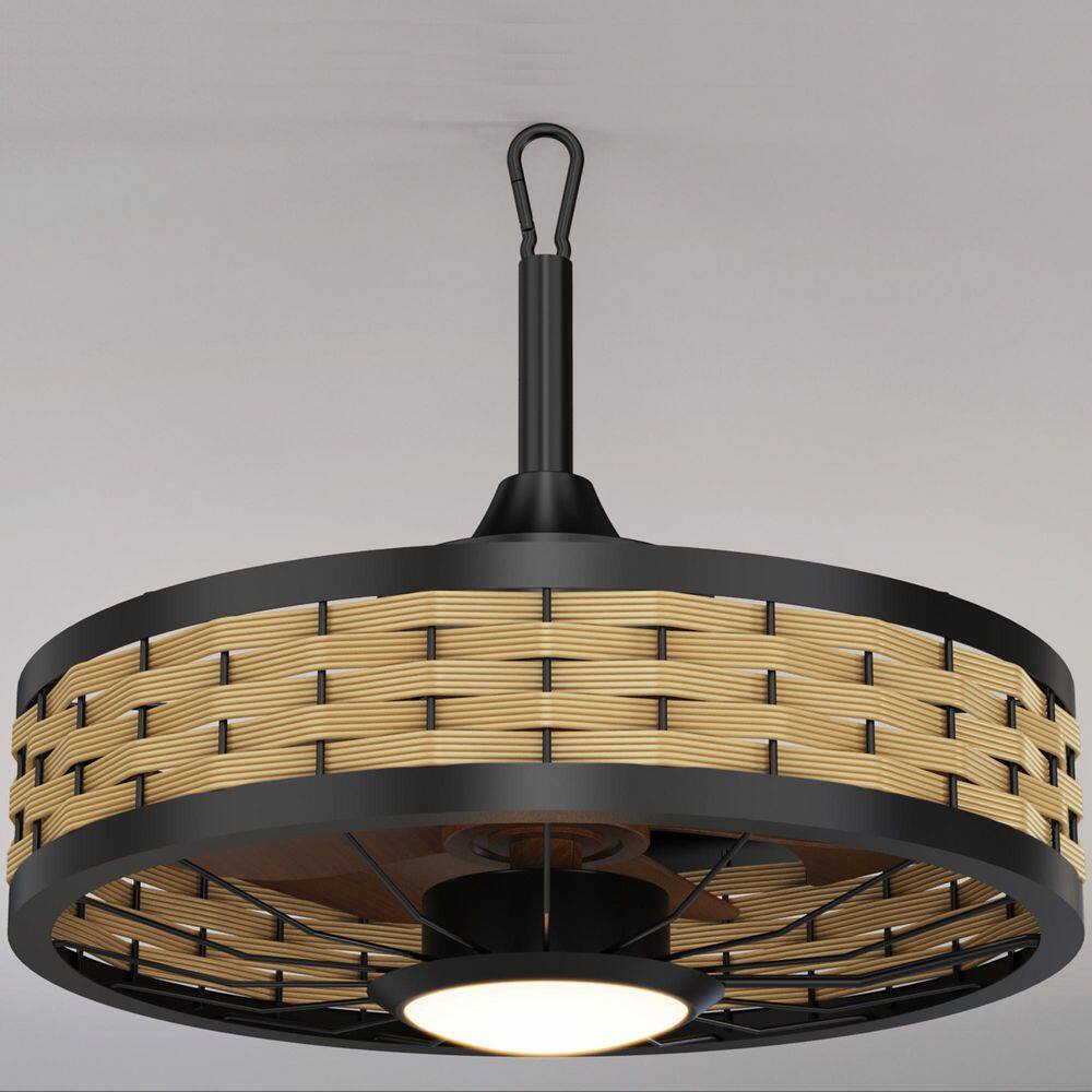 20 in. Boho Rattan Black Plug-In Outdoor Ceiling Fan with Light Rope Hook Portable Fandelier LED Ceiling Fan with Remote price history on PriceWatchPro